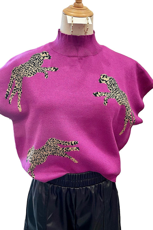 Leopard Sweater Tank - Violet