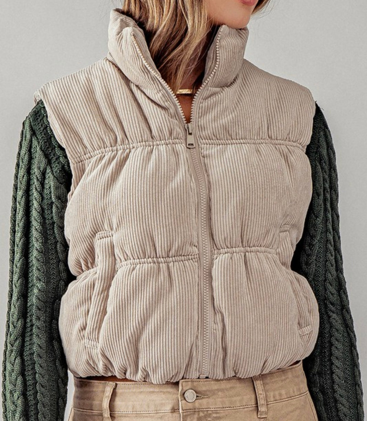 Cropped Corduroy Puffer Vest