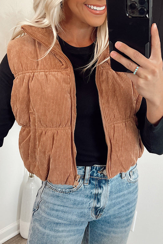 Cropped Corduroy Puffer Vest