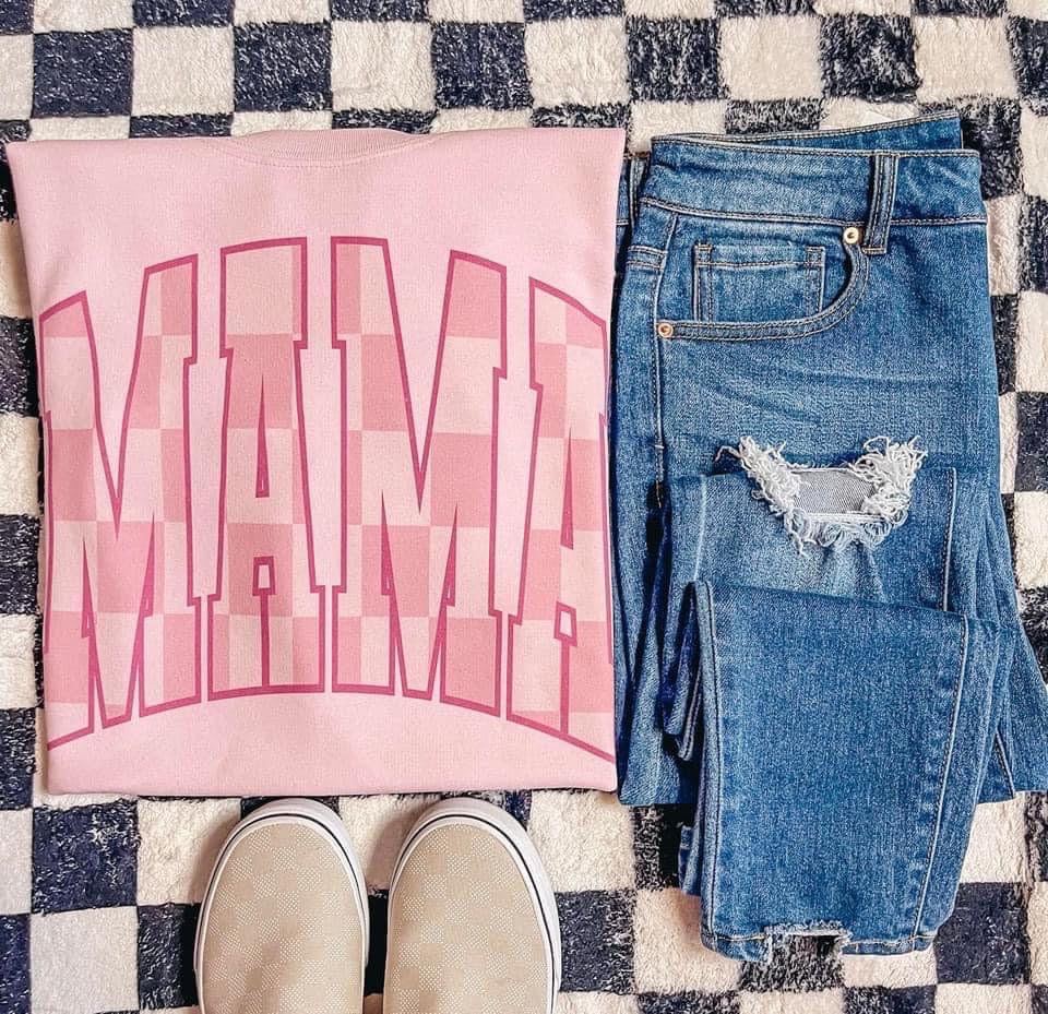 MAMA Checkered Sweatshirt - Pink