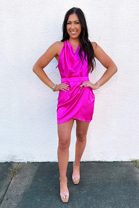 Satin Mini Dress - Pink