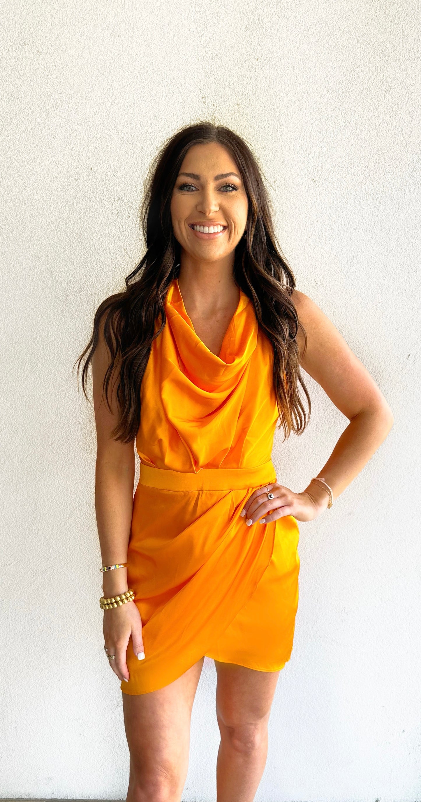 Satin Mini Dress - Orange