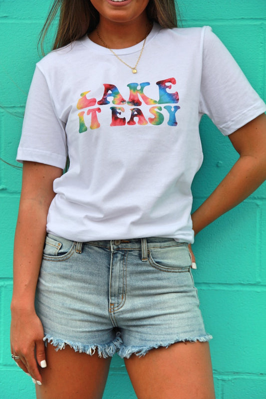 "Lake It Easy" Tie-Dye Tee - White