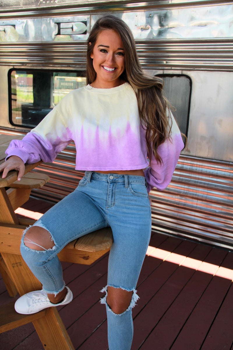Tie-Dye Crop Sweater - Purple/Yellow