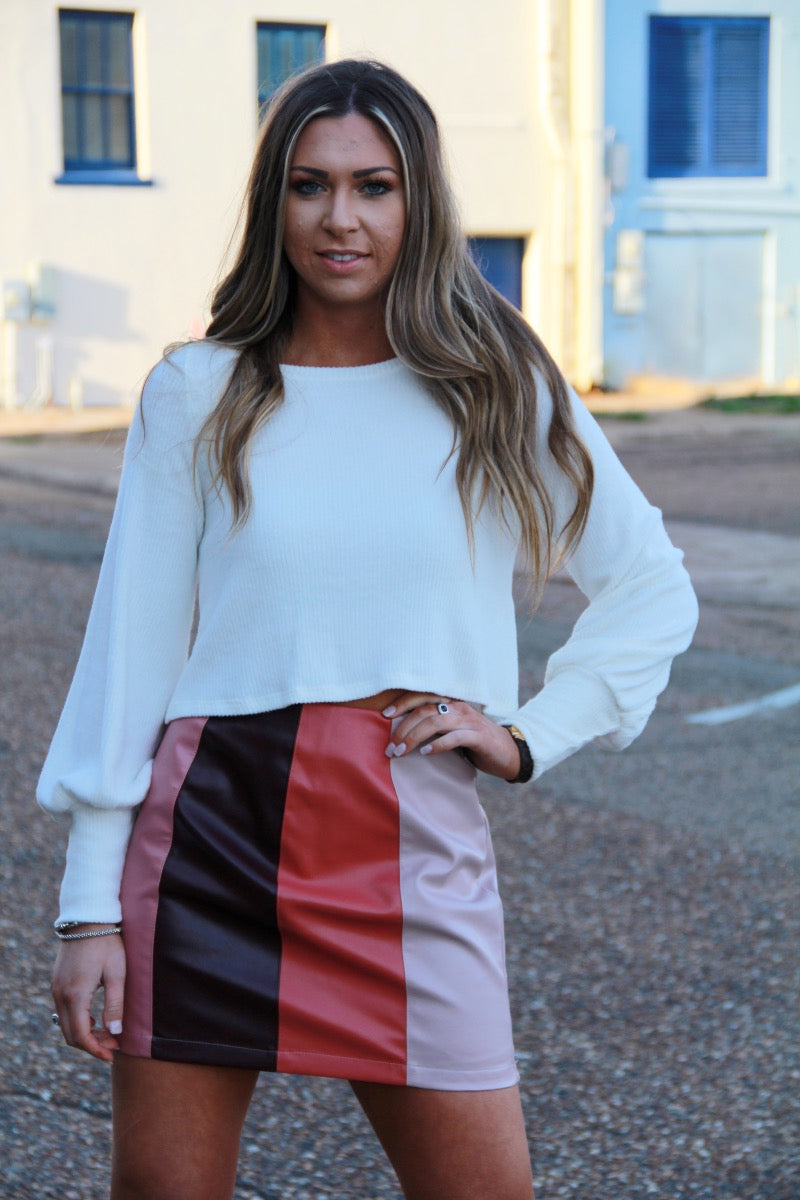 Multi Stripe Leather Skirt