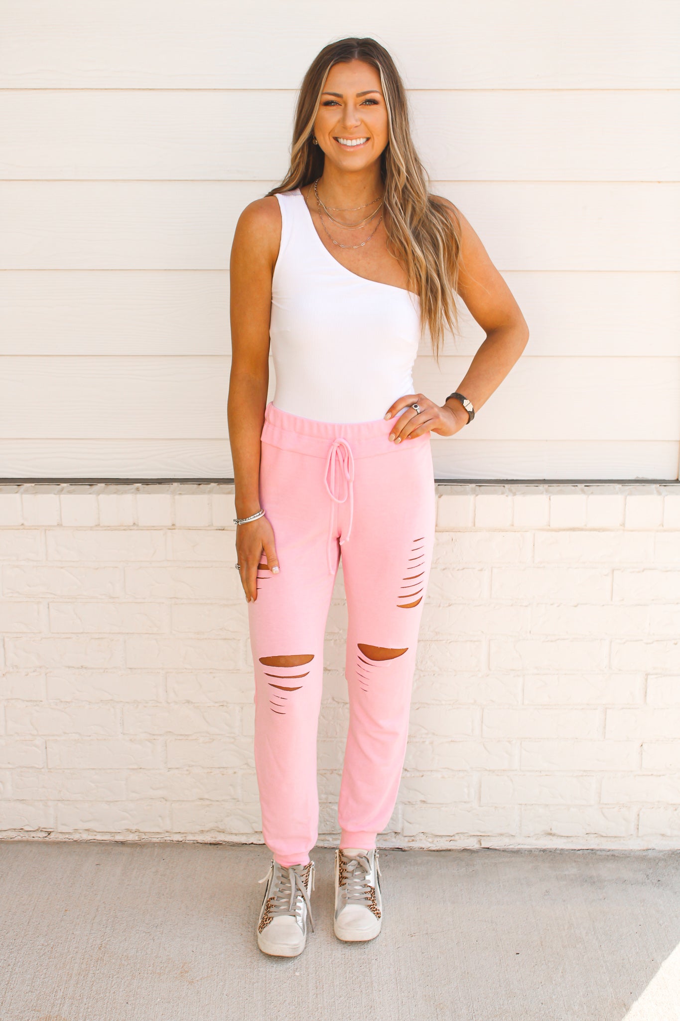 Distressed Joggers - Pink – Sweet Grace Boutique