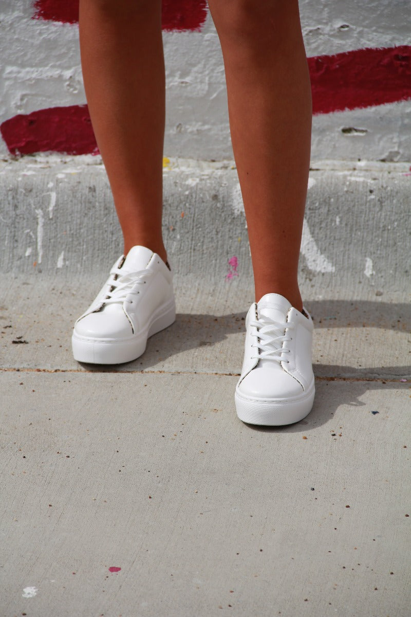 White Leather Platform Sneakers