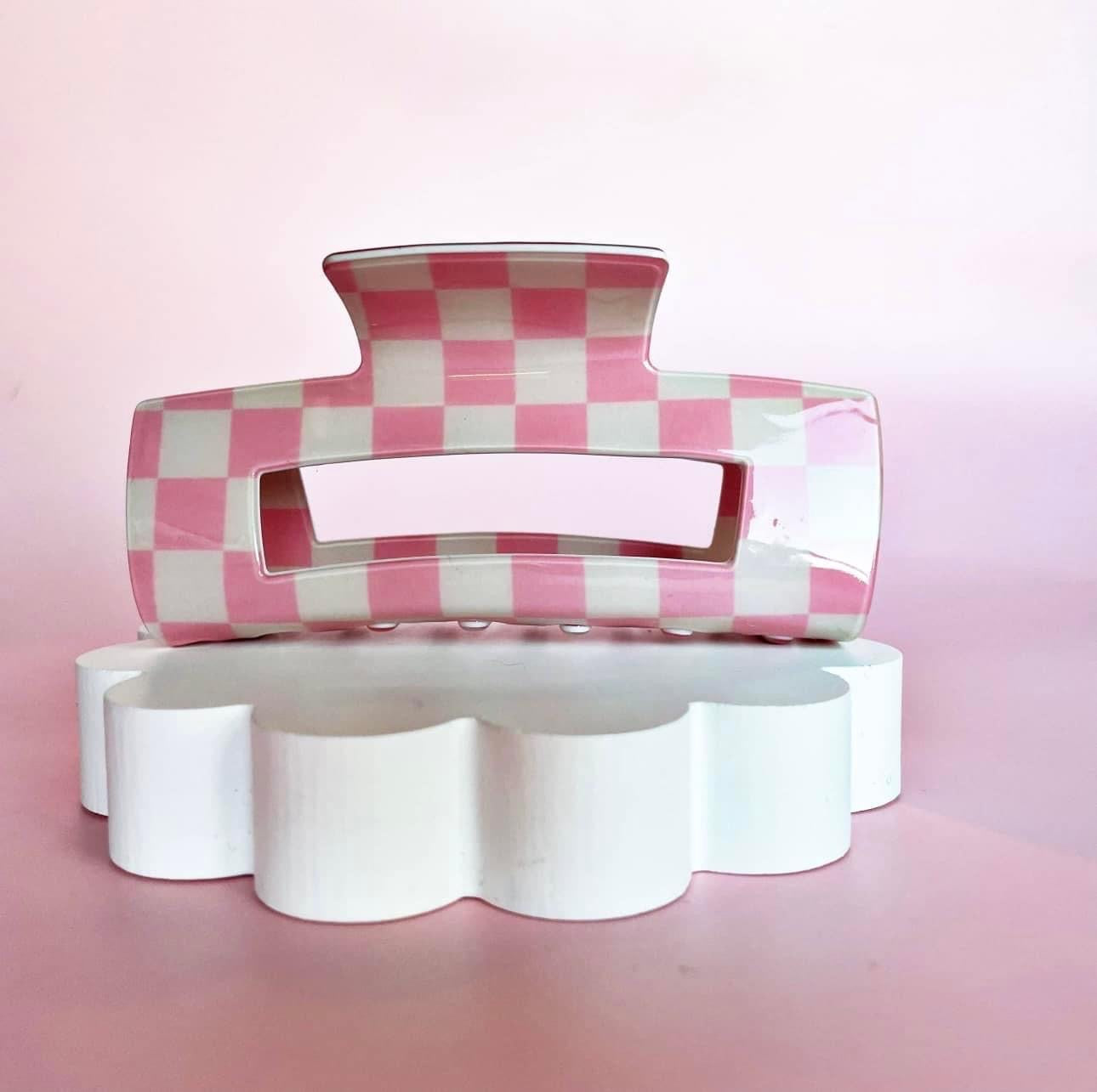 Checkered Claw Clip - Pink