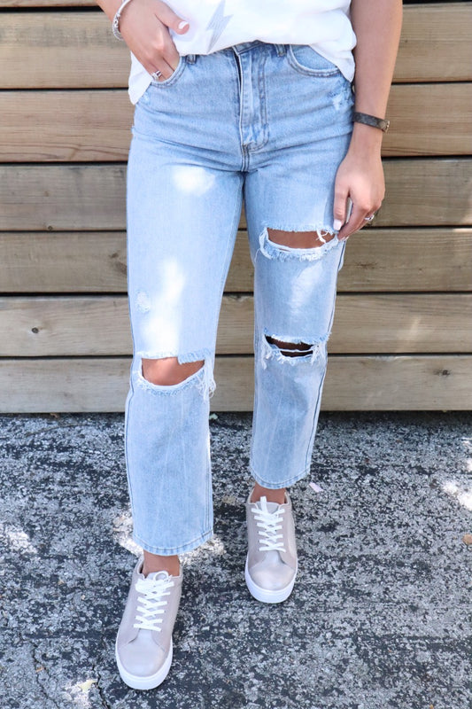 High Waisted Distressed Denim Jeans