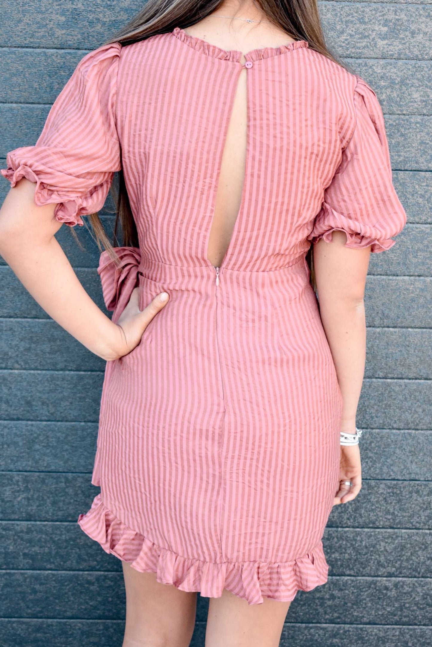 Blissful Wrap Striped Dress - Mauve