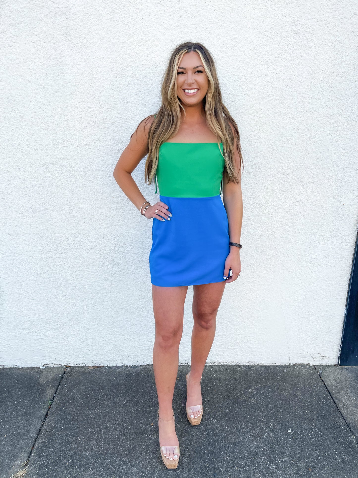 Color Block Dress - Green/Blue