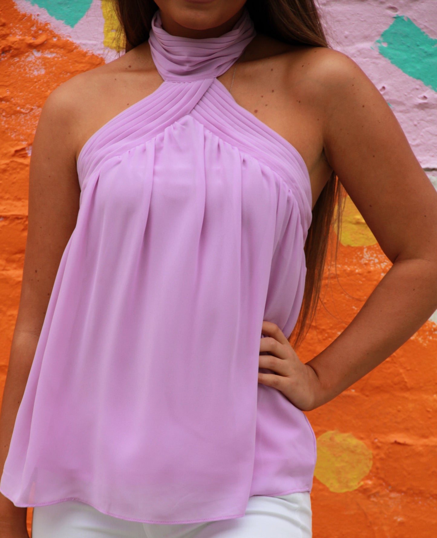 Lilac Pleated Halter Top